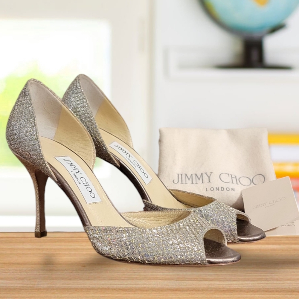 Jimmy Choo Silver and Gold Glitter Heels